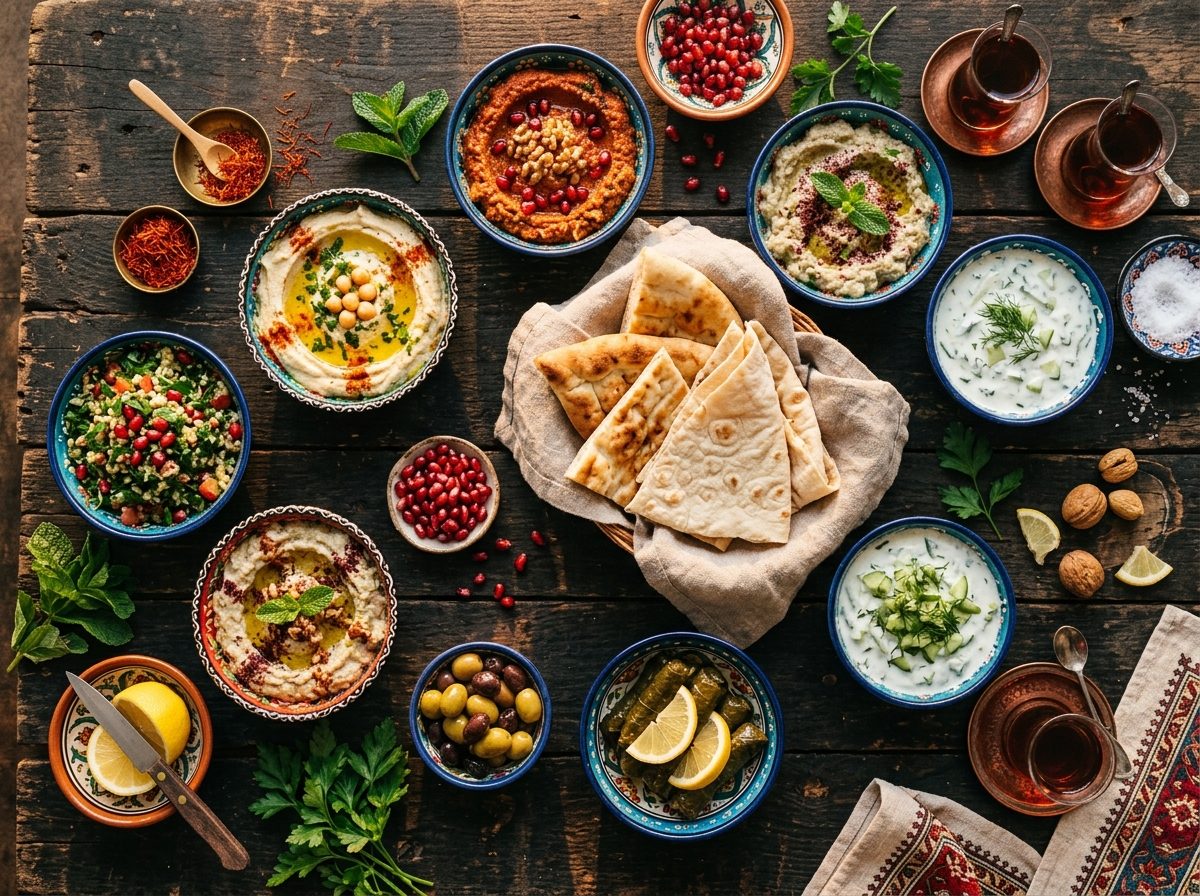 A spread of authentic Turkish dishes