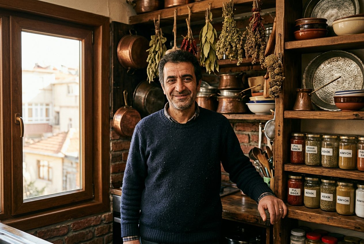 Ferhat Şimşek in his kitchen